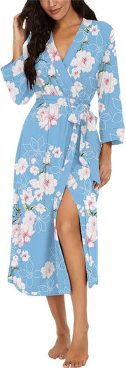 Kimono da camera per donne, camicia da notte lunga morbida, V-neck kimono da camera (Kapok azzurro chiaro, XL)