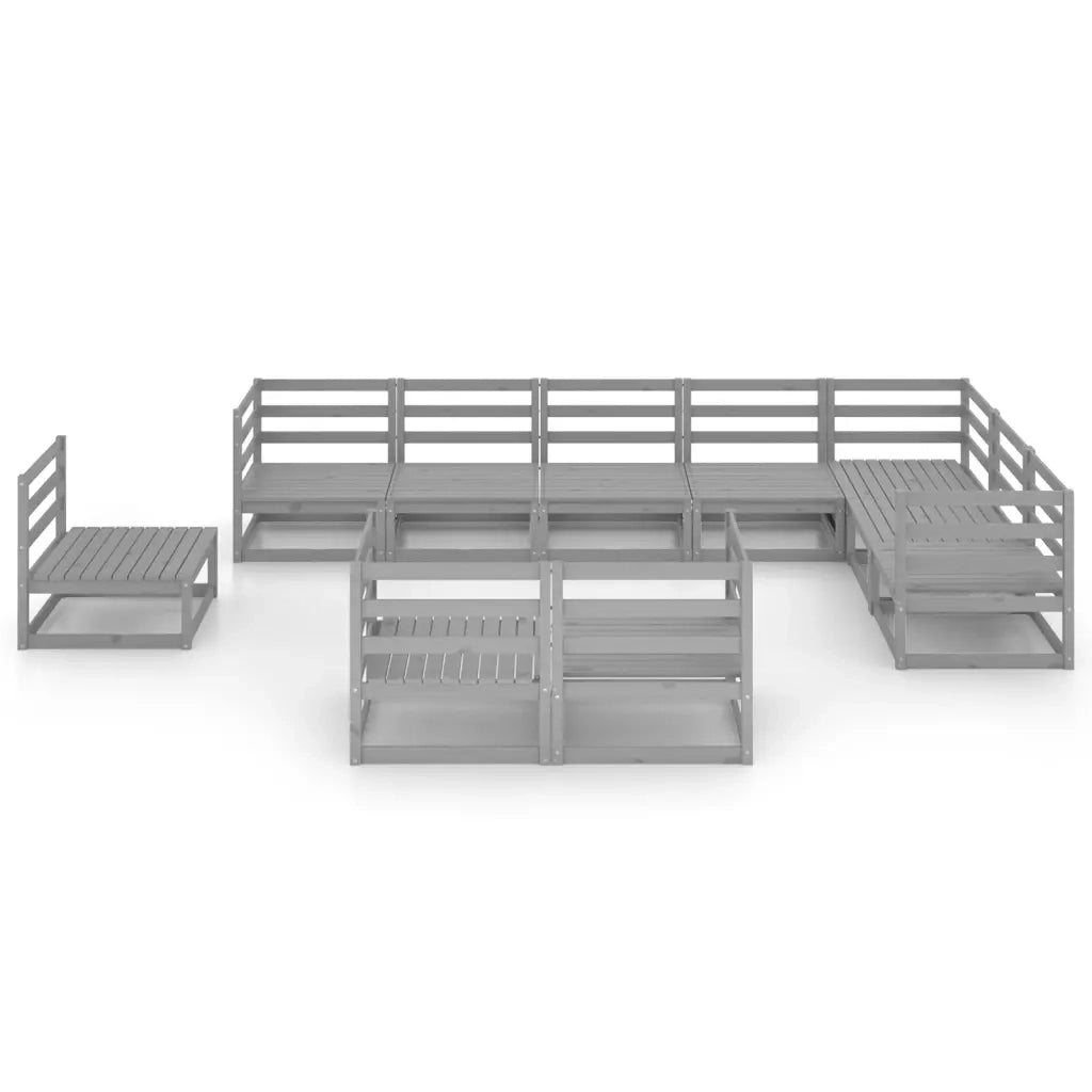 Set Divani da Giardino 10 pz Grigi in Legno Massello di Pino 3075816