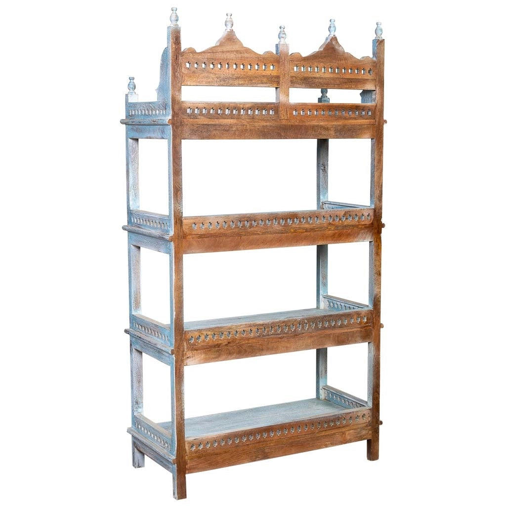 Scaffale in legno intagliato blu 90x40x166 cm