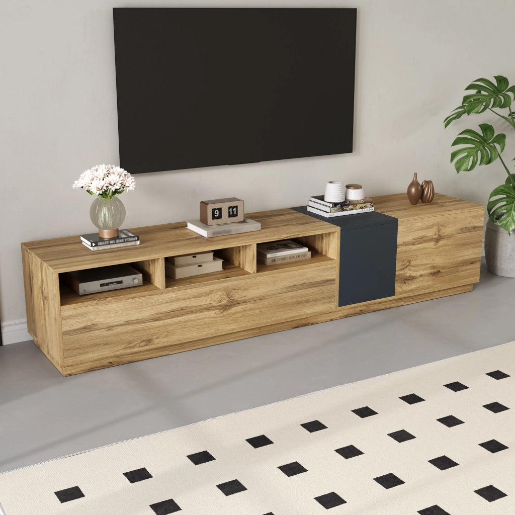 OKWISH Mobile TV con 3 Vani, 3 Ante e Passacavi, Stile Moderno per Soggiorno, in Pannello Truciolare, 200 x 45 x 45 cm