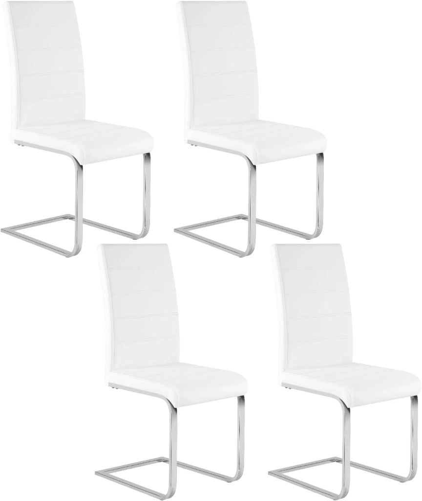 Set di 4 Sedie per Sala da Pranzo, Sedie da Cucina Moderne con Schienale Alto, Sedie Cantilever Imbottite Ergonomiche per Soggiorno, Ufficio, in PU, Bianco, BH378ws-4
