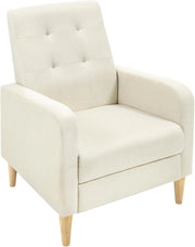 Poltrona da Salotto, Poltrona Relax con Schienale Alto, Sedia di Relax con Pieno Legno Massello Piedi, Seduta Imbottita, Rivestimento in Lino, per Salotto, Ufficio, Beige, SKS41be