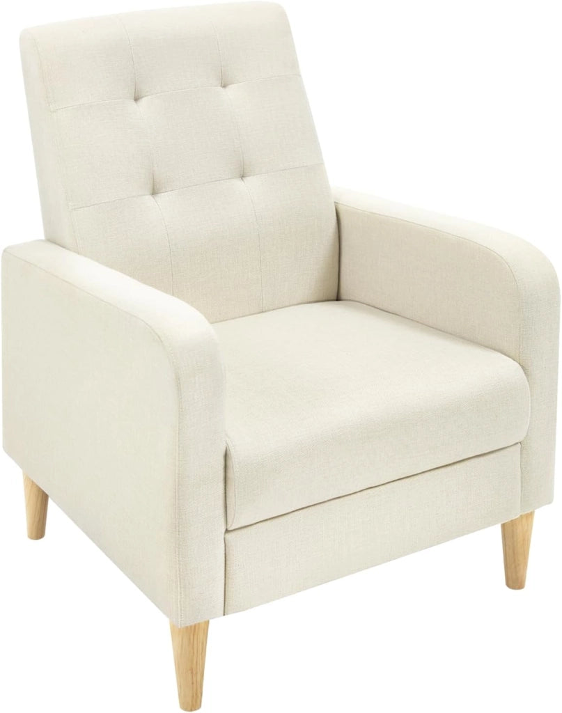 Poltrona da Salotto, Poltrona Relax con Schienale Alto, Sedia di Relax con Pieno Legno Massello Piedi, Seduta Imbottita, Rivestimento in Lino, per Salotto, Ufficio, Beige, SKS41be