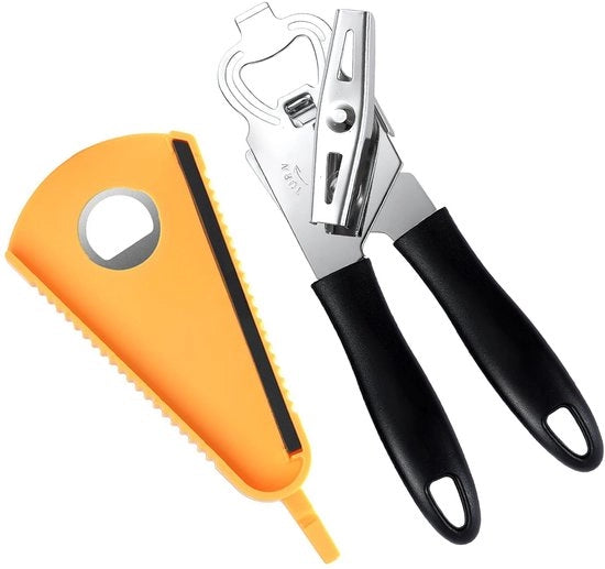 Apriporta 3-in-1 - Opener multifunzionale - Design ergonomico - Nero e giallo - Apertura sicura di lattine - Utile per ogni cucina.