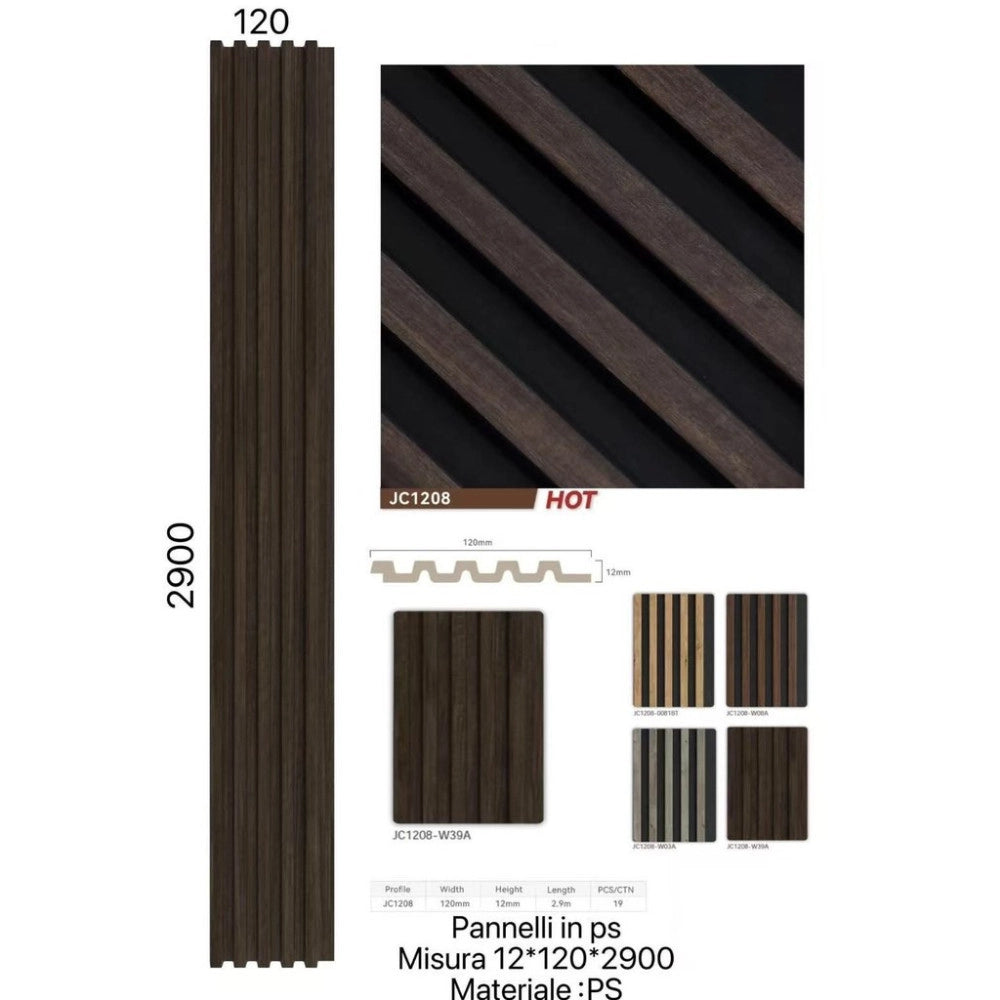 Trade Shop - Pannello Decorativo 3d Doghe Legno Scuro 120x290 Cm Rivestimento Parete -