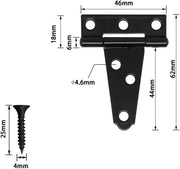 4 assi di T, metallo in acciaio di carbonio a smalto nero, Heavy Duty, 68 x 46 mm, 6 fori, assemblaggio a montaggio, 4 pezzi