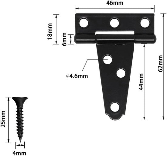 4 assi di T, metallo in acciaio di carbonio a smalto nero, Heavy Duty, 68 x 46 mm, 6 fori, assemblaggio a montaggio, 4 pezzi