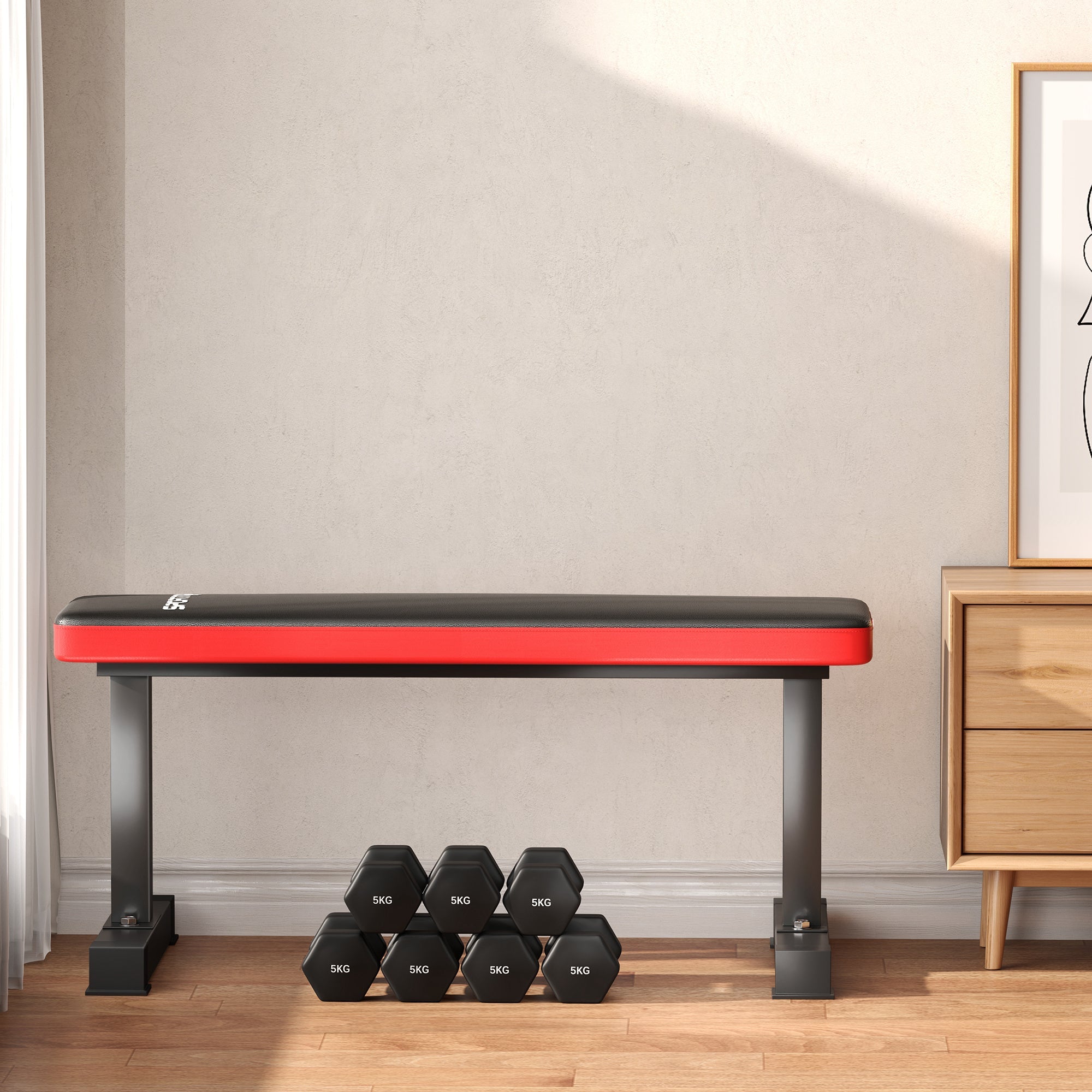 Panca Piana per Pesi e Addominali Capacità 300kg 106x26x48 cm Nero