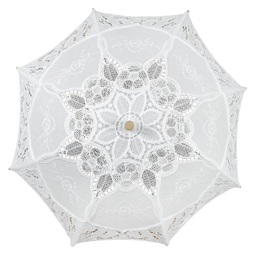 5 Mini-Ombrelli Wedding in Legno con Pizzo Bianco Ricamato 53 x h 60 cm