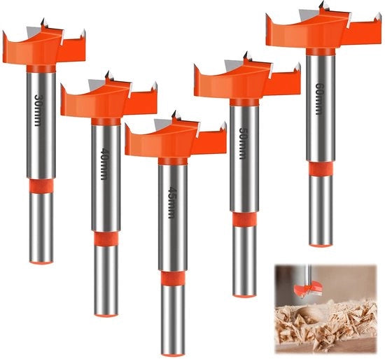 Set di forstner per legno - 5 diverse misure - Trapano 30mm 40mm 45mm 50mm 60mm - di alta qualità e duraturo - Adatto per lavorazioni in legno