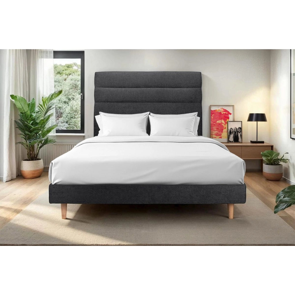 Letto 140x200 cm con testiera in linea - Tessuto Tela opaca