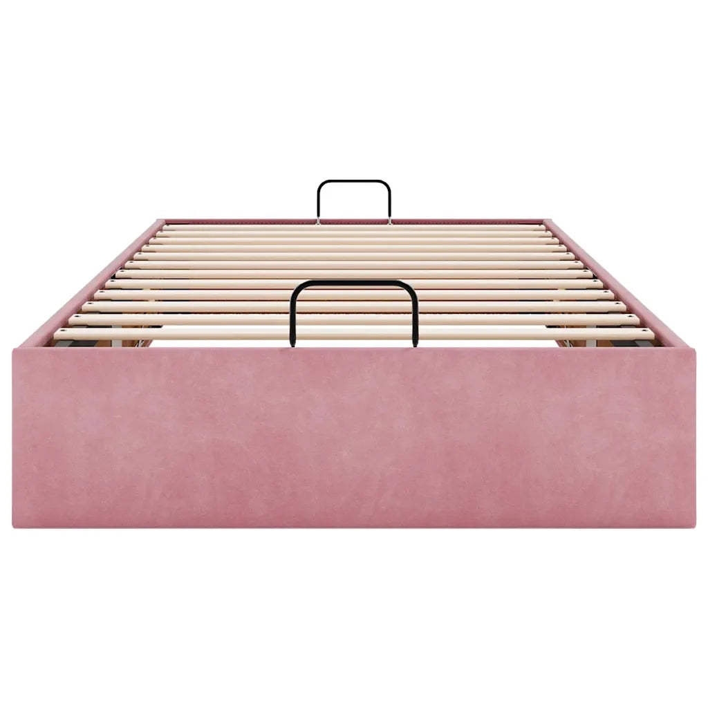 Struttura Letto Pouf senza Materasso-Giroletto con contenitore Rosa 90x200 cm Velluto