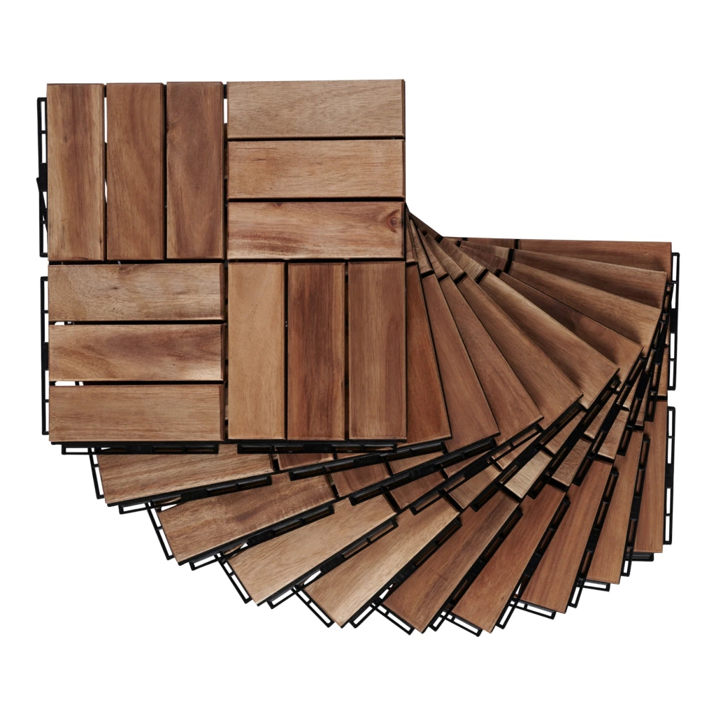 Set di 10 piastrelle da giardino in legno di acacia 12 listelli 0,9 m² finitura naturale 03_0010551