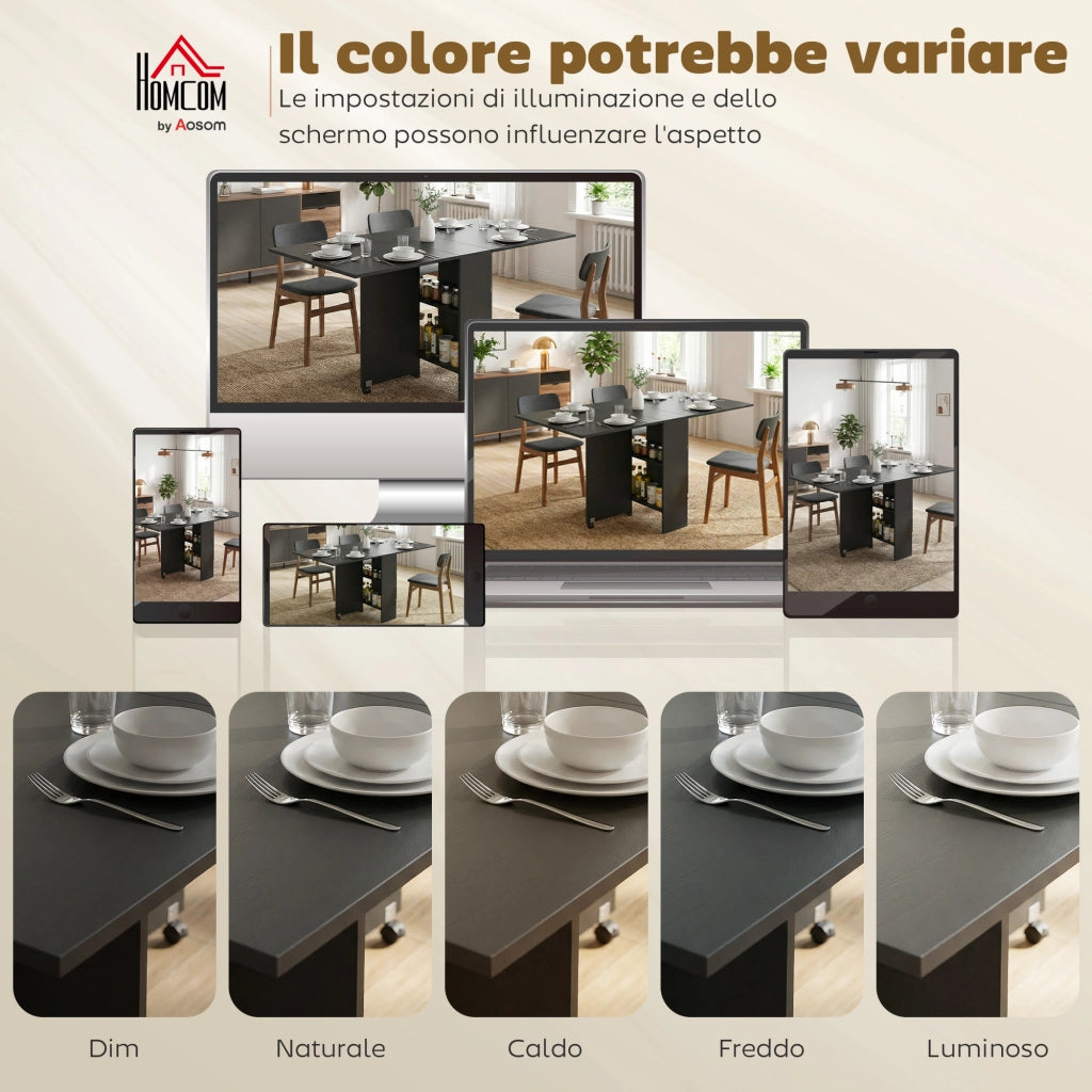 Tavolo pieghevole in legno con ruote per 4-6 persone ¨C Xylo ¨C 75x140x74cm nero