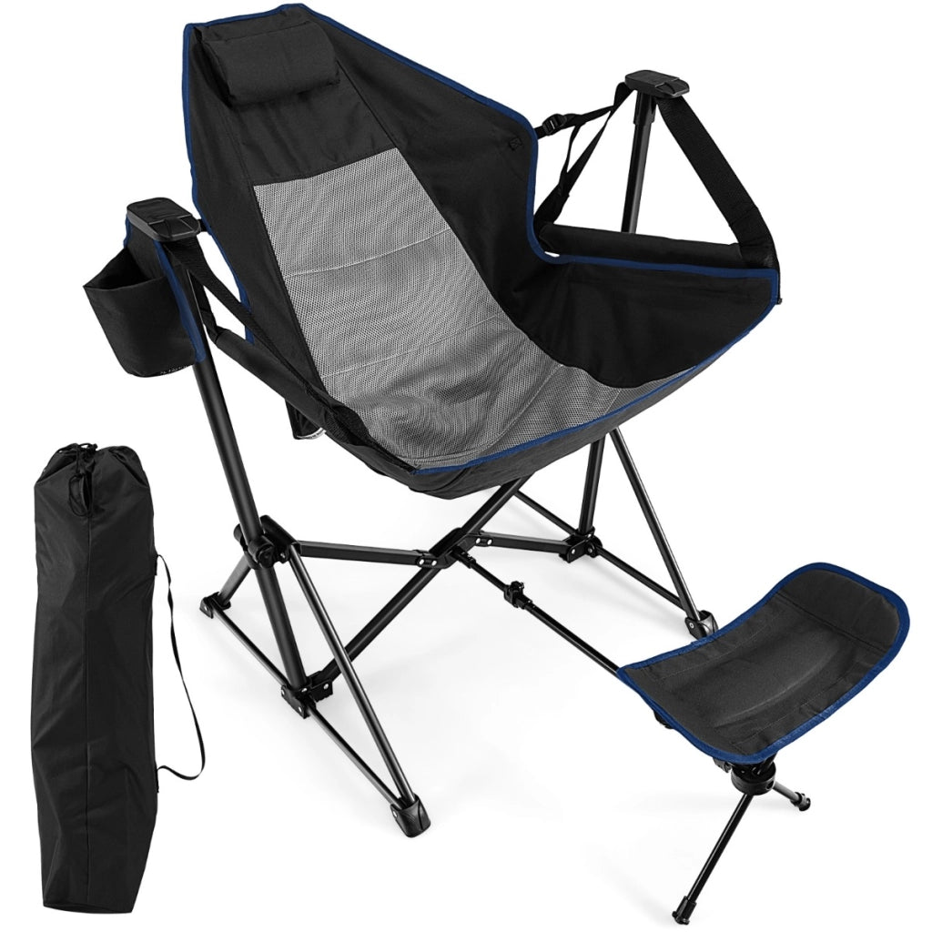 Amaca da campeggio con poggiapiedi retrattile borsa da trasporto, Sedia pieghevole da picnic oscillante Nero-Tavoli e sedie da campeggio