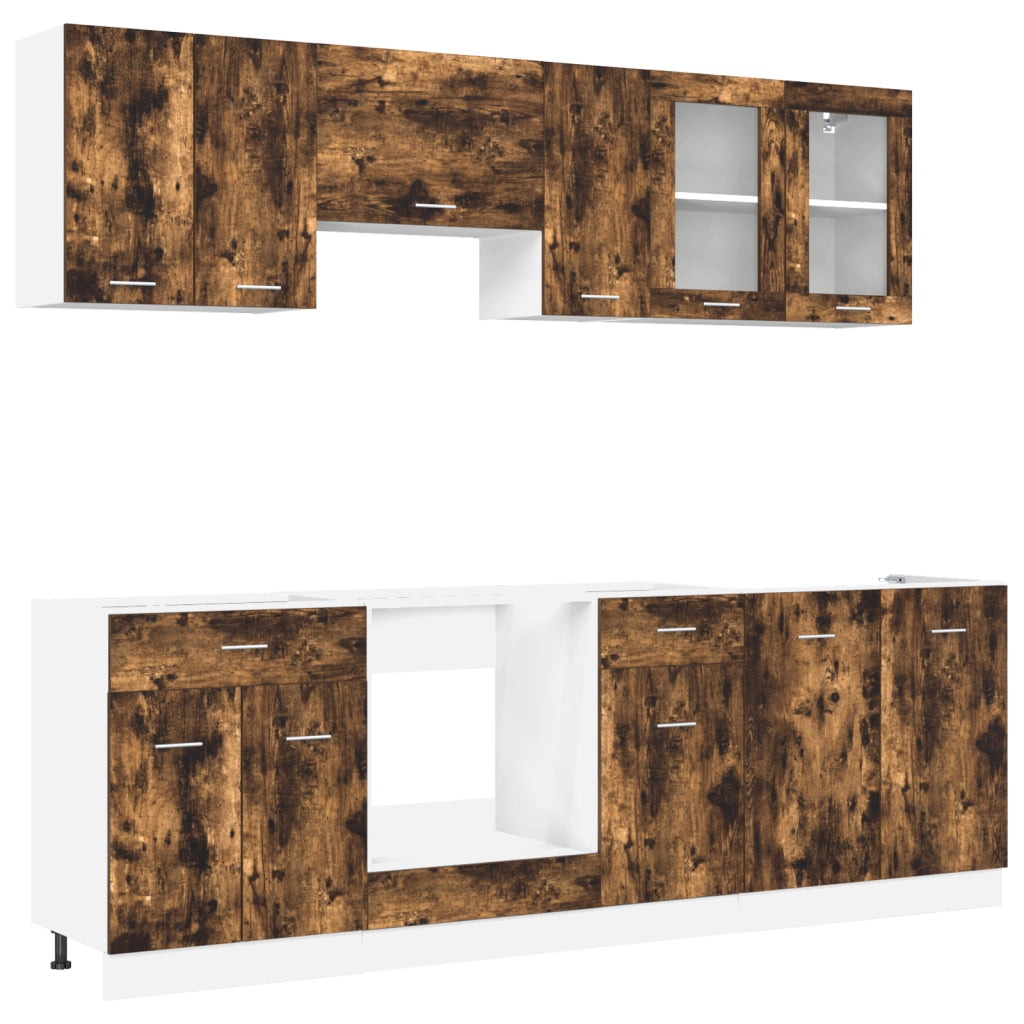 Set di Armadi da Cucina 8 Pezzi Rovere Affumicato Legno Ingegnerizzato