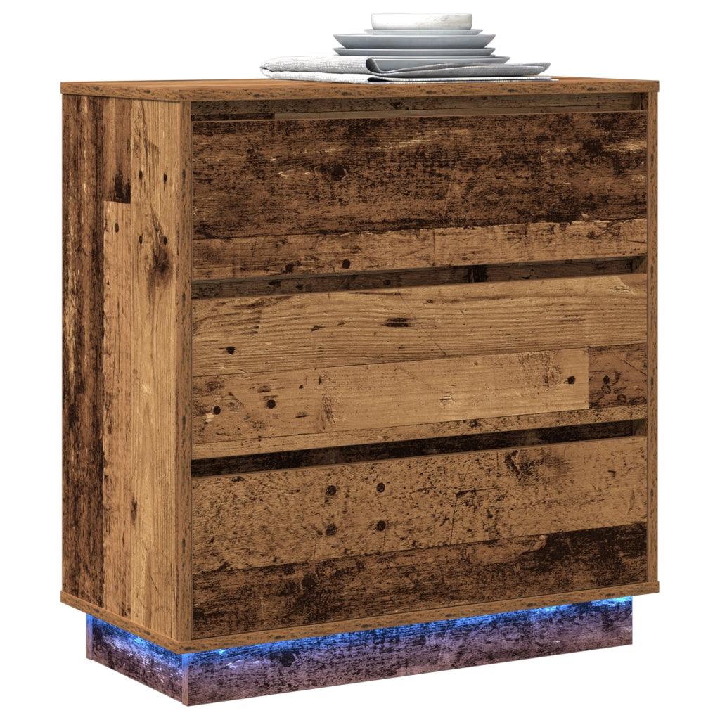 Comodino  con LED in Legno Antico 71x34,5x75 cm in Legno Ingenerizzato