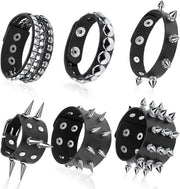 Set di Bracciali in Pelle Nera da 6 - Stile Punk con Chiodi - Accessori per Uomini/Donne - Adatto per Feste/Festival - Bracciale con Chiodi