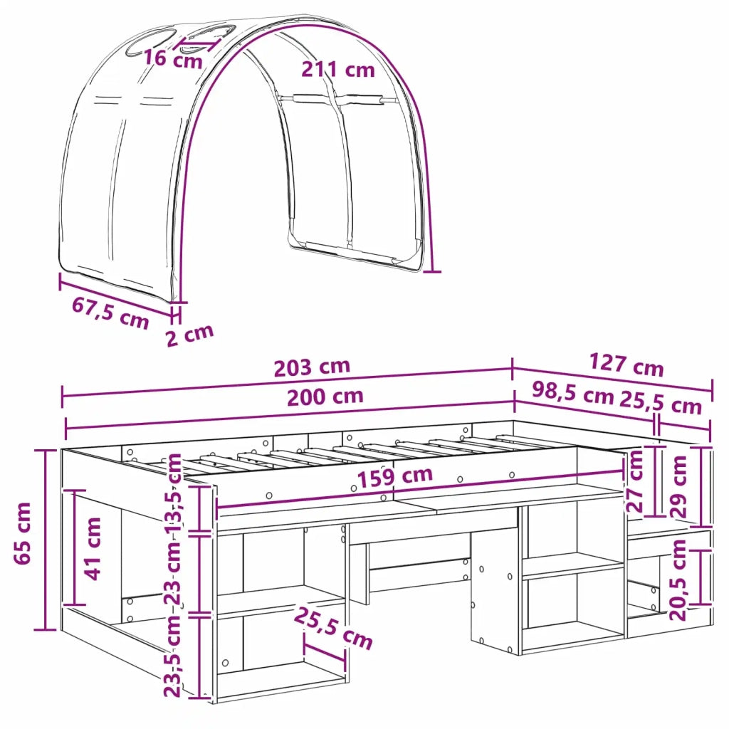 Letto con Tunnel con lo scaffale 3 pz Rovere Sonoma e Rosso 3423615