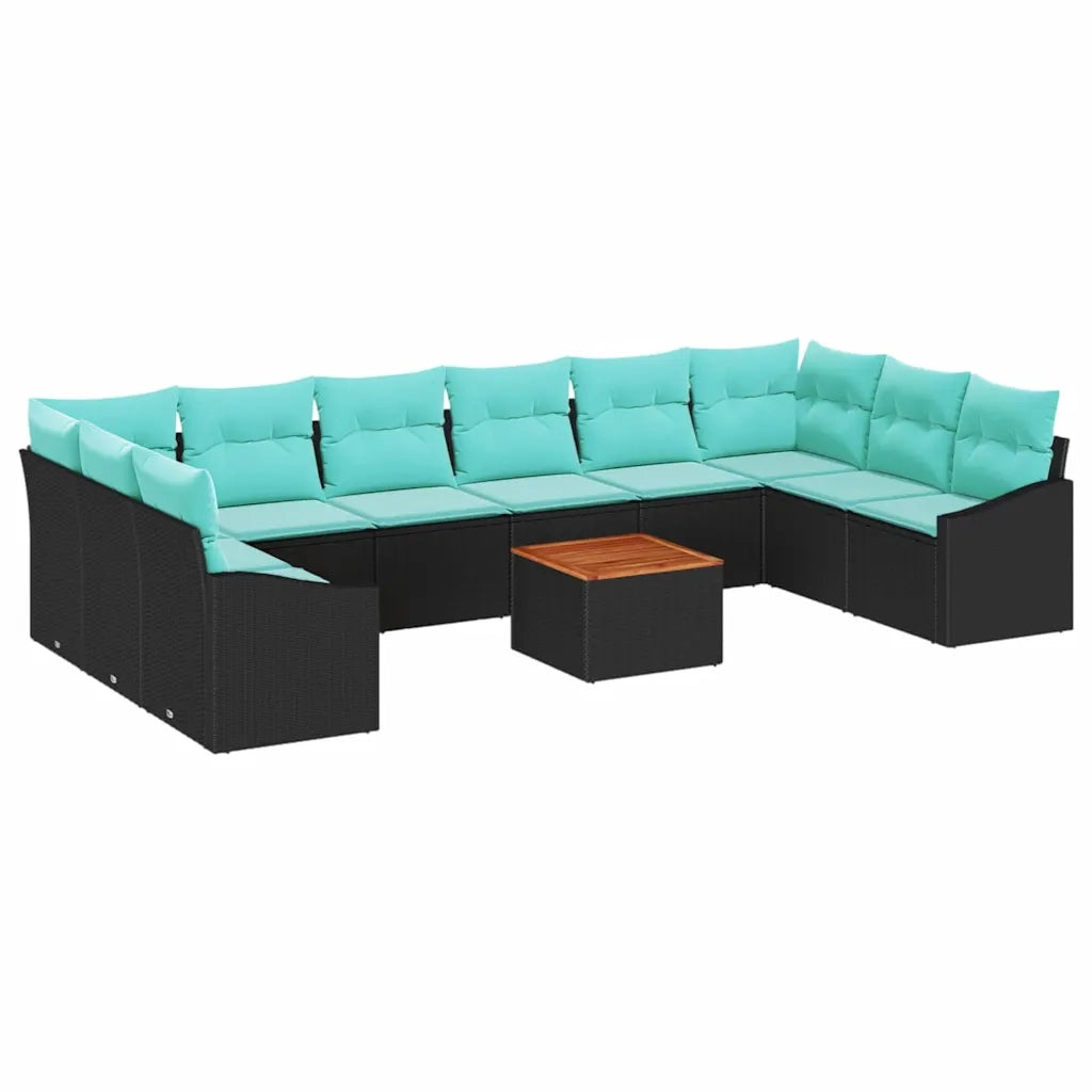 Set Divano da Giardino con cuscino 11 pcs Nero polyrattan