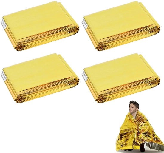 Set di 4 deken di emergenza - Impermeabili - Foderati termici - Compatti e portatili - 210 x 160 cm - Prevenire l'ipotermia - Deken di emergenza