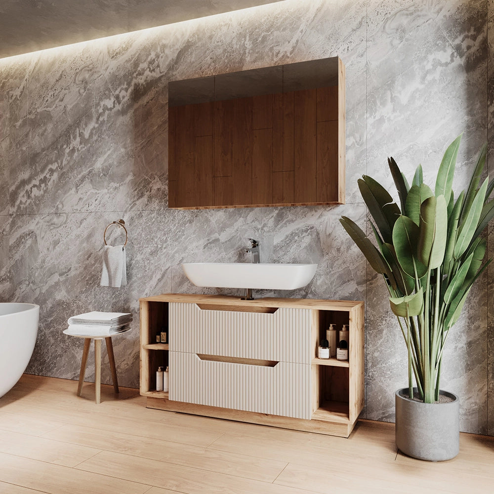 Vicco Set di mobili da bagno Rovere/cashmere a righe 2 parti
