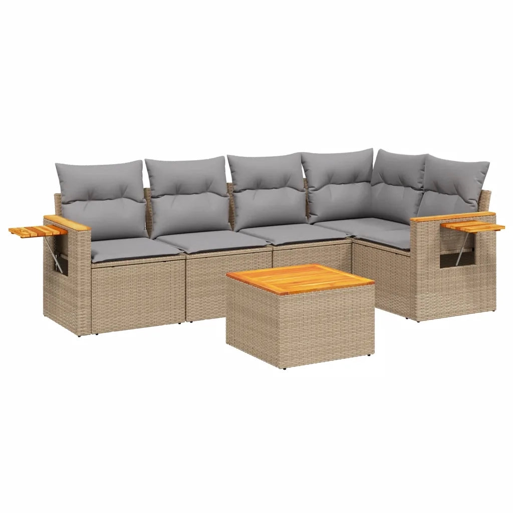 Set Divano da Giardino 6 pz con Cuscini Beige in Polyrattan 3226794