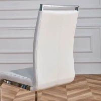 Set di 4 sedie da pranzo a sbalzo, struttura in metallo cromato, Schienale in pelle PU, 42x 54 x 100 cm, Bianco