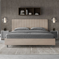 Letto Matrimoniale King Size 180x210 cm con Rete Imbottito in Microfibra Agueda Sabbia