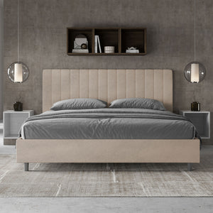 Letto Matrimoniale King Size 180x190 cm con Rete Imbottito in Microfibra Agueda Sabbia