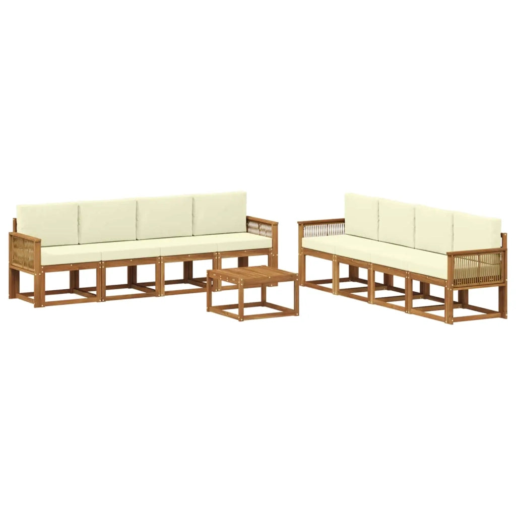 Set di divani da esterno 9 pcs Naturale e Crema Poliestere