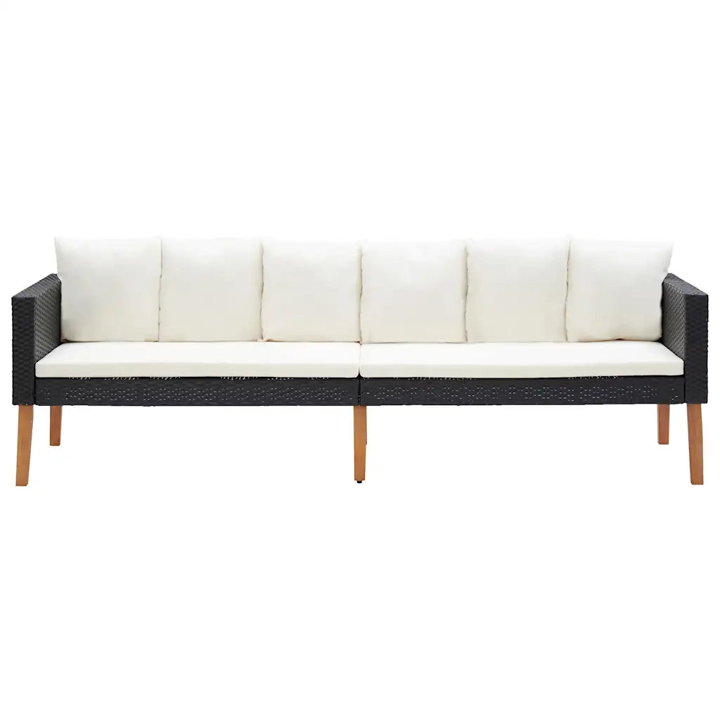 Divano da Giardino a 3 Posti con Cuscini in Polyrattan Nero 310214