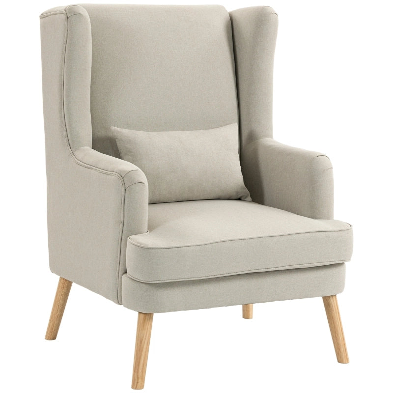 Poltrona con schienale alto, seduta ampia e cuscino lombare, beige