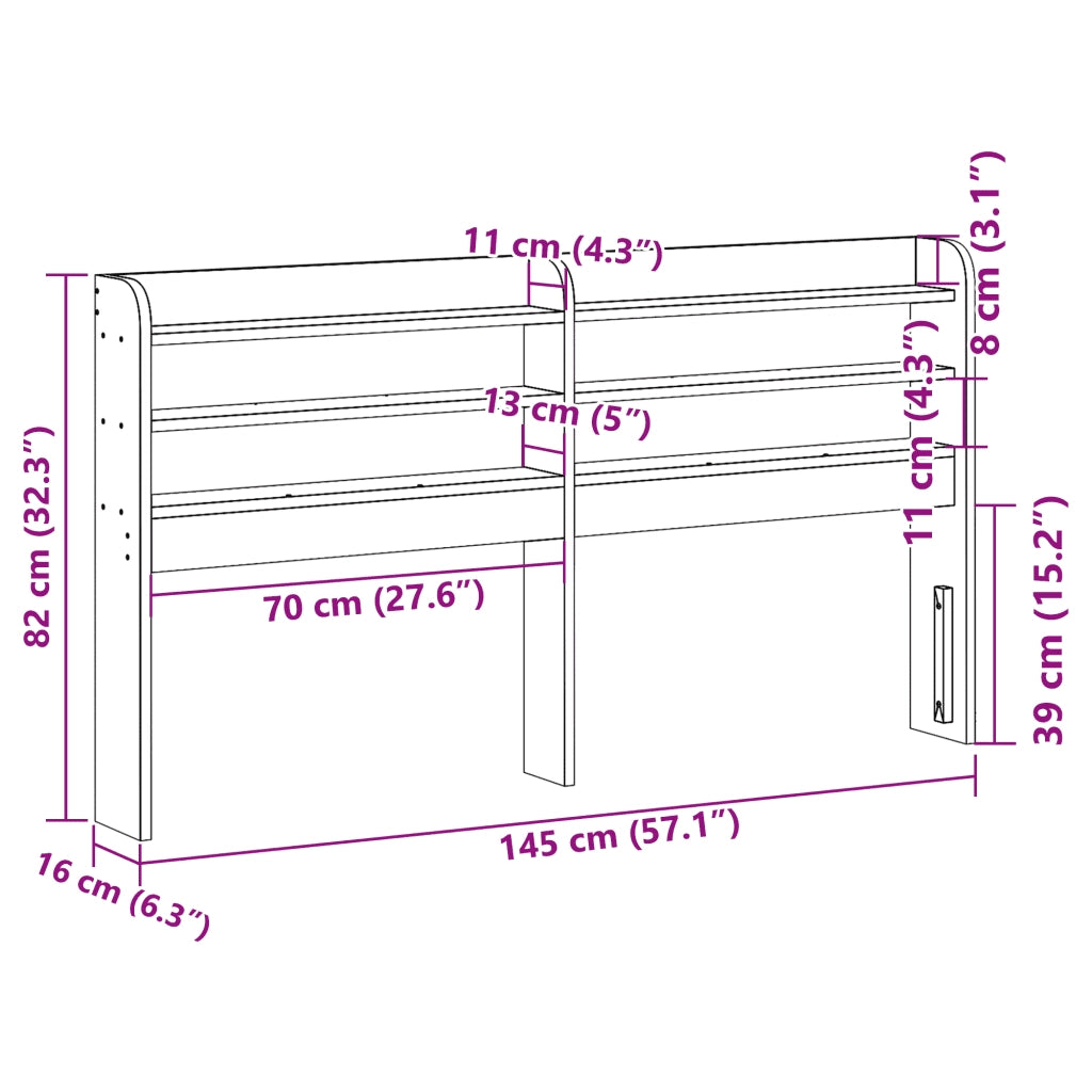 Testiera con Ripiani-Testata contenitore Marrone Cera 135 cm Legno Massello di Pino 486117