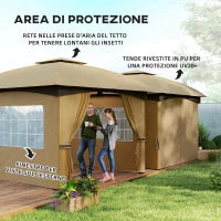 Gazebo da Giardino 3.4x3.4m con Pareti, Protezione UV e Tetto a 2 Livelli, Beige