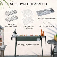 Barbecue a Carbonella con 2 Griglie e Cestini Laterali, 94x39x70cm, Verde Scuro