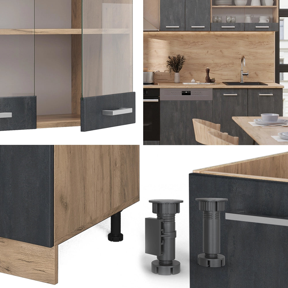 Cucina componibile R-Line Calce nera/Rovere dorato 300 cm PL Antracite Vicco