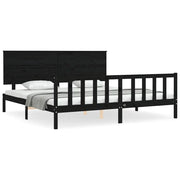 Letto matrimoniale | Letto per adulti | Giroletto con Testiera Nero 200x200 cm in Legno Massello