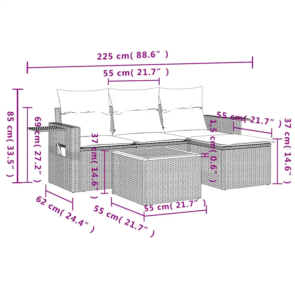 Salotto da Giardino-Set Divani da Giardino 5 pz con Cuscini Nero in Polyrattan 302117