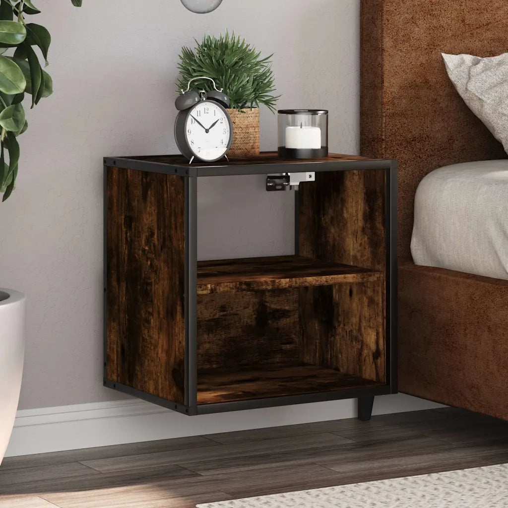 Comodino a Muro-Tavolino da notte sospeso Rovere Fumo 40x31x39,5 cm 304202
