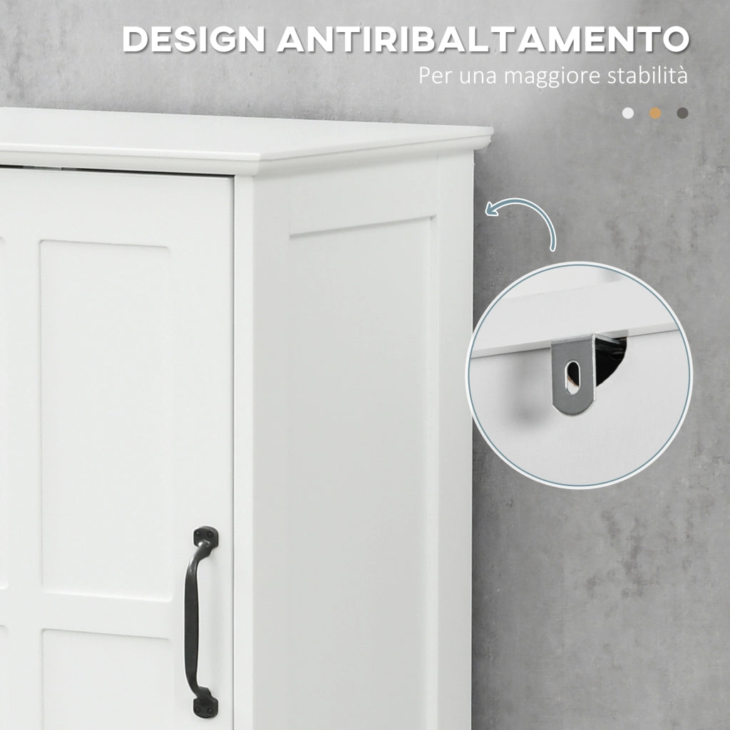 Mobile Colonna Bagno 40x30x164 cm con Mensola Aperta Cassetto e 2 Armadietti in Legno Bianco