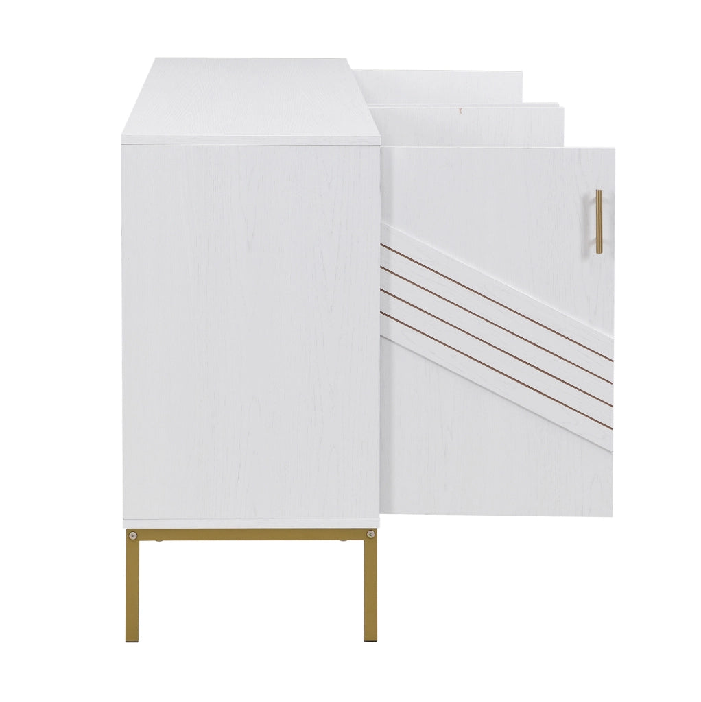 Credenza 160x40x80,5 cm bianca in MDF, 4 ante e ripiani regolabili