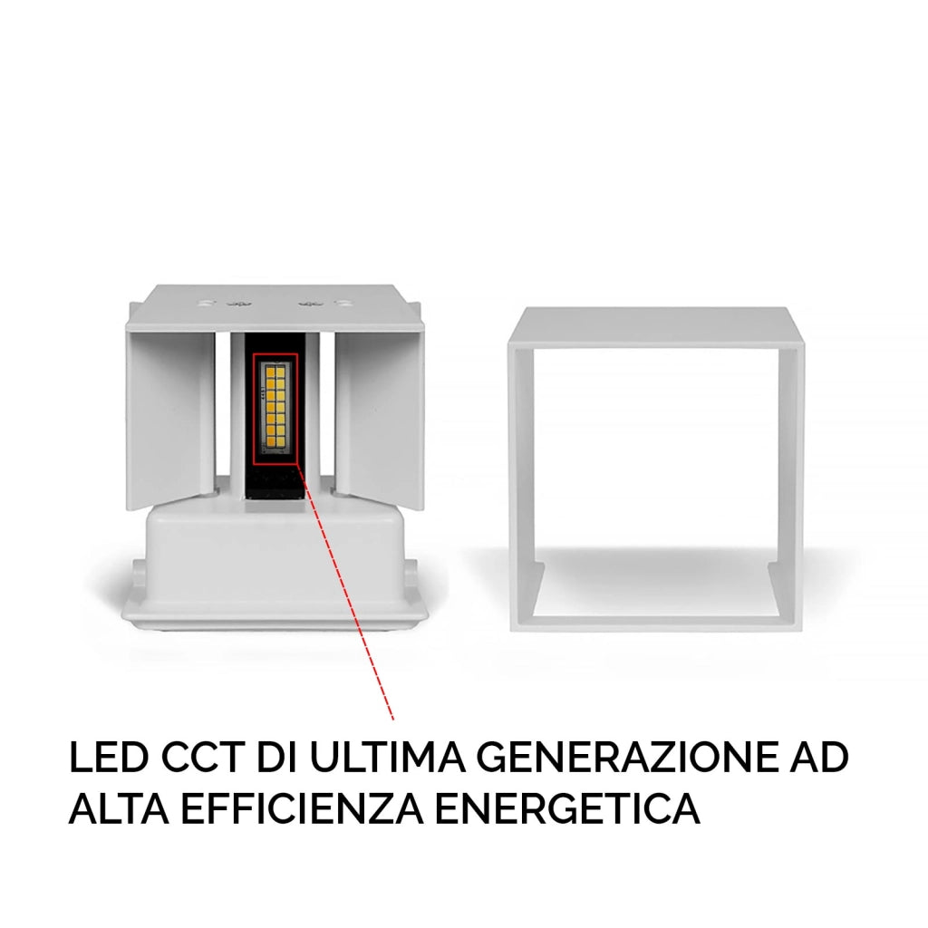 Applique cubo IP65 LED 12W CCT da 3000K a 6500K lampada parete moderna doppio fascio luminoso luce facciata giardino terrazzo BIANCO