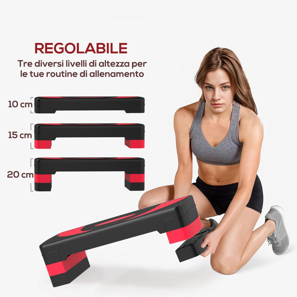 Step Fitness Regolabile 3 Altezze ¨C zephmum ¨C Plastica Rosso e Nero 80x31x10/15/20 cm