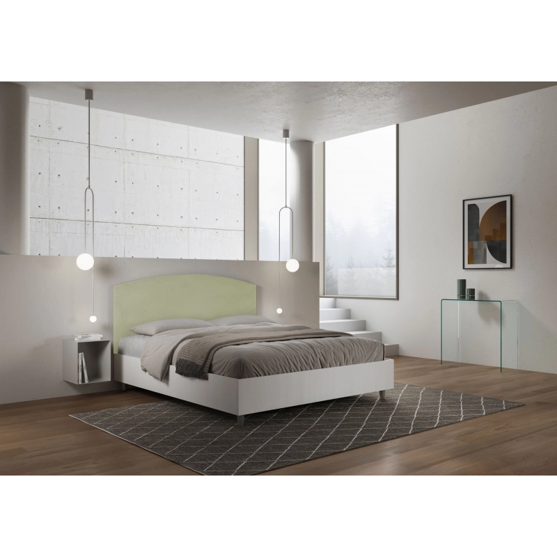 Letto Matrimoniale 160x190 cm struttura bianco frassino testata Antilia - Contenitore,Microfibra,Tè verde