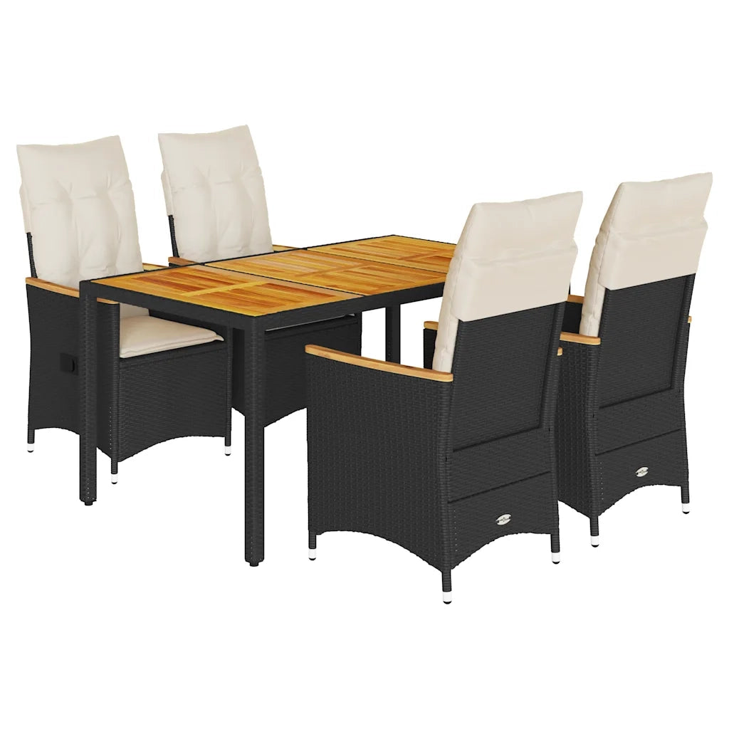 Set da Pranzo da Giardino 5 pz Nero con Cuscini in Polyrattan 3276834