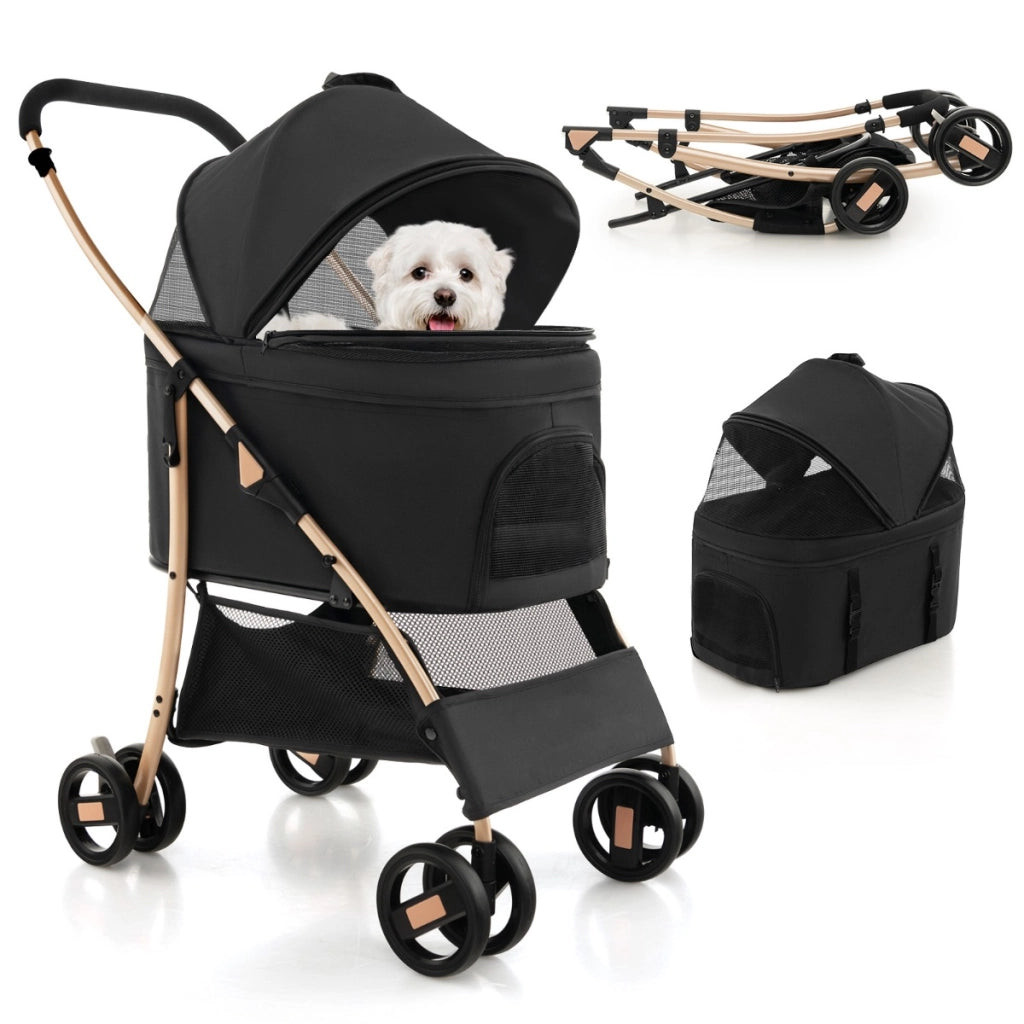 Passeggino trasportino e seggiolino per animali con tettuccio regolabile, Passeggino pieghevole per cani e gatti Nero-Giochi e accessori per cani