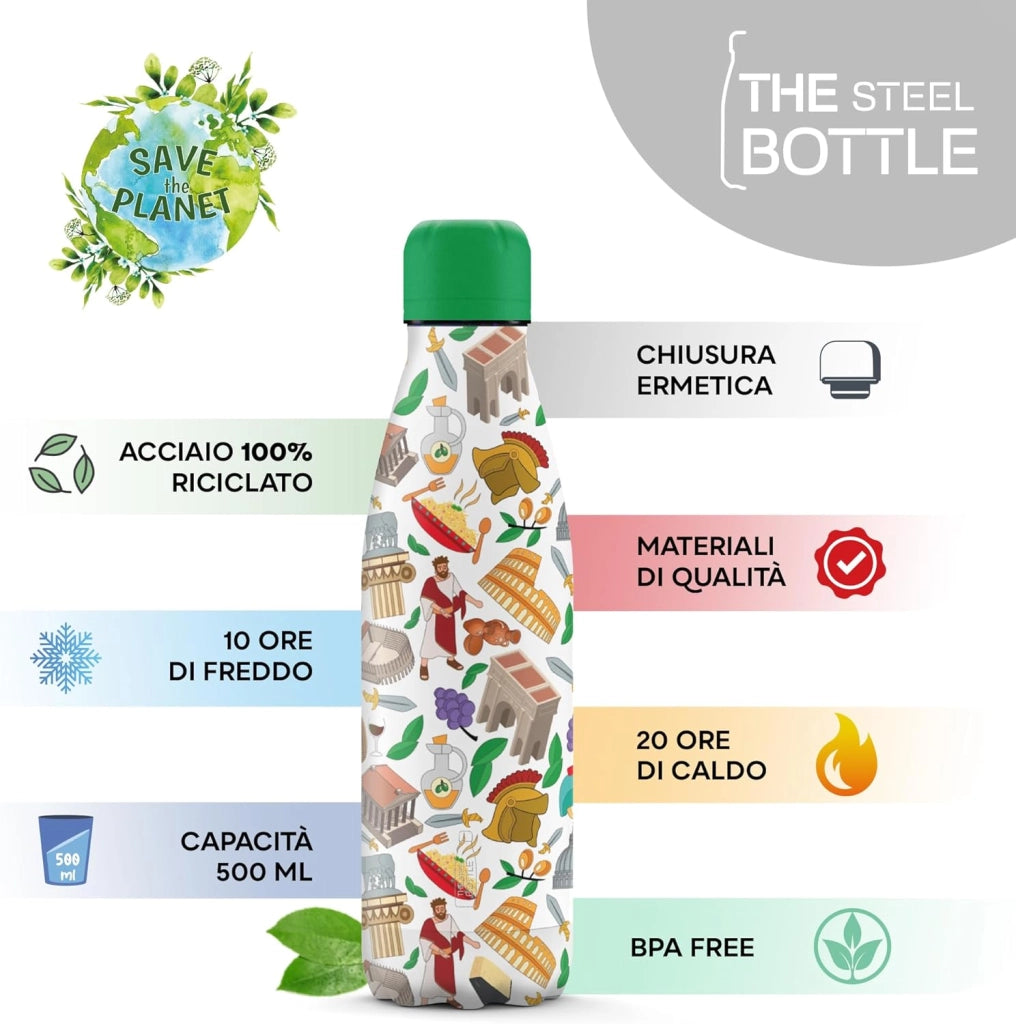 The Steel Bottle Bottiglia termica in Acciaio Inox Capacità 500 ml Chiusura Ermetica - Roma