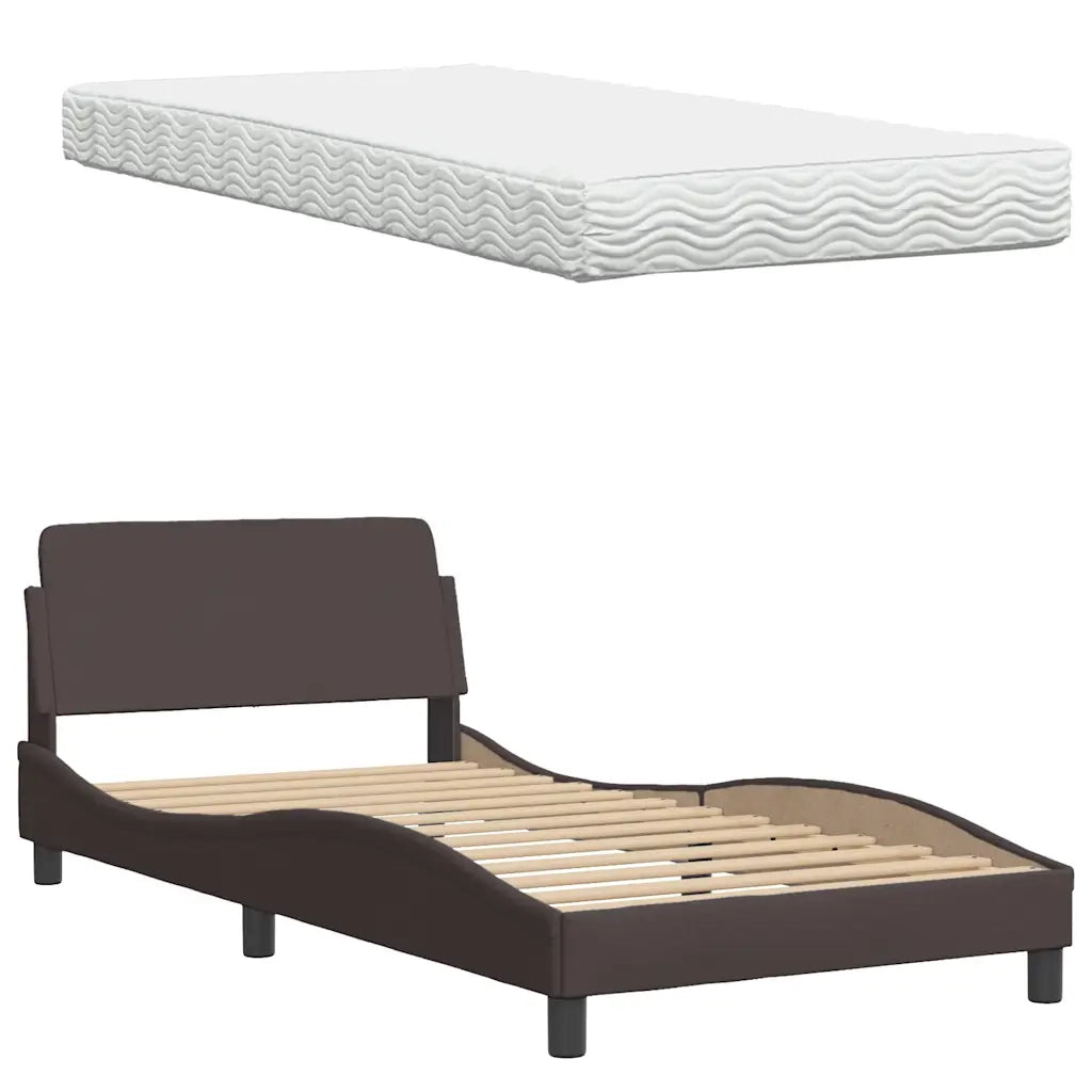 Letto con Materasso-Struttura Letto con Materasso Hanko Marrone Scuro 100x200 cm in Tessuto