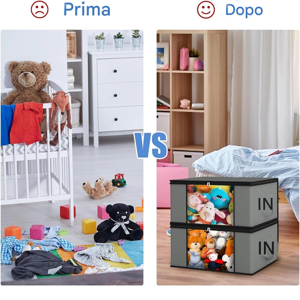 Set 4 Contenitori Pieghevoli 48L con Manici Rinforzati e Finestra Trasparente